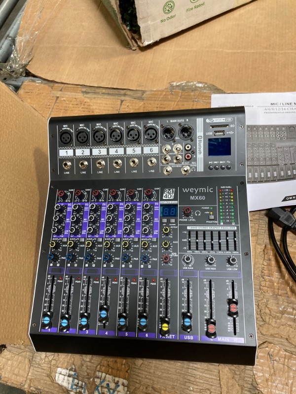 Photo 3 of Weymic MX-60 Professional Mixer (6-Channel) for Recording DJ Stage Karaoke/W Graphic Equalizer and DSP Effector w/USB Drive for Recording Input, XLR Microphone Jack, 48V Power, RCA Output MX-6-Channel