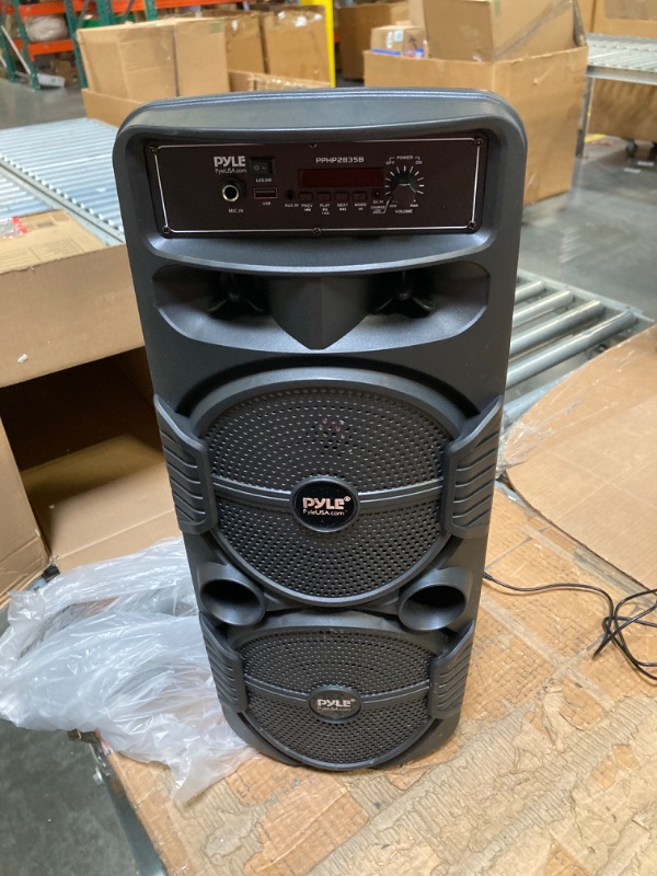 Photo 3 of Pyle Portable Bluetooth PA Speaker System - 600W Rechargeable Outdoor Bluetooth Speaker Portable PA System w/ Dual 8” Subwoofer 1” Tweeter, Microphone In, Party Lights, USB, Radio, Remote - PPHP2835B