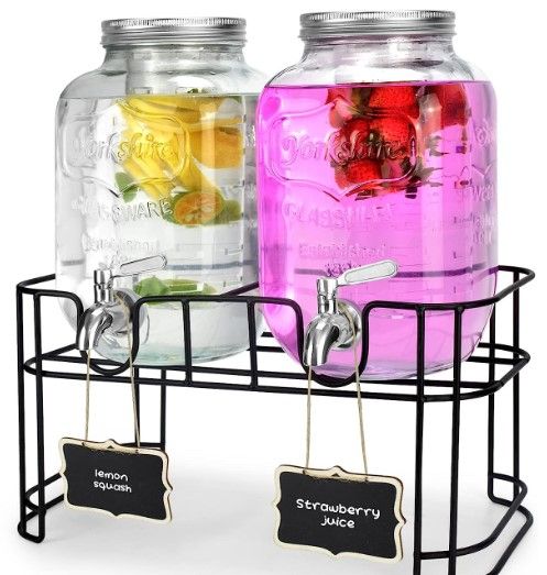 Photo 1 of 1 Gallon Glass Drink Dispensers For Parties 2PACK.Beverage Dispenser, Glass Drink Dispenser With Stand And Stainless Steel Spigot 100% Leakproof