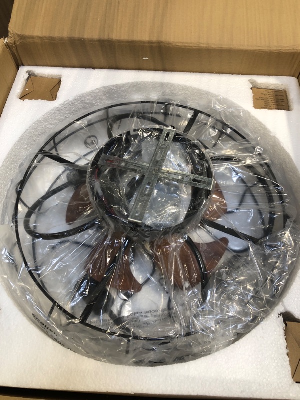 Photo 1 of Veunsic 19'' Caged Ceiling Fan with Lights Remote Control, Low Profile Flush Mount Ceiling Fan, Bladeless Ceiling Fans, Reversible Motor, Farmhouse Small Black Ceiling Fan with Lights, Bulbs Include Black 19inch