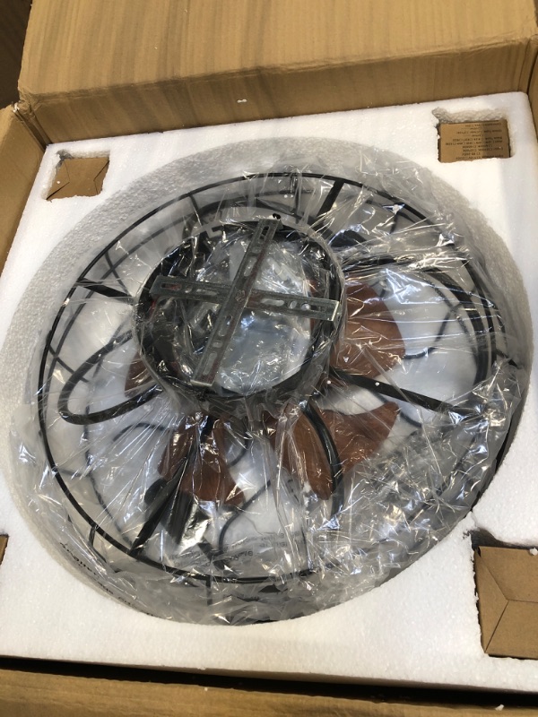 Photo 1 of Veunsic 19'' Caged Ceiling Fan with Lights Remote Control, Low Profile Flush Mount Ceiling Fan, Bladeless Ceiling Fans, Reversible Motor, Farmhouse Small Black Ceiling Fan with Lights, Bulbs Include Black 19inch