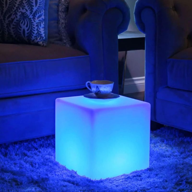 Photo 1 of 16-Inch LED Cube Chair Lights, Rechargeable LED Cube Seat with Remote, Waterproof LED Cube Table, 16 RGB Colors Side Table, Glow Furniture for Party