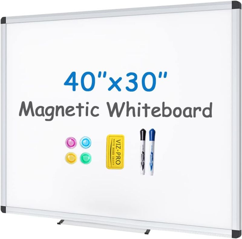 Photo 1 of VIZ-PRO Magnetic Whiteboard/Dry Erase Board, 40 X 30 Inches, Includes 1 Eraser & 2 Markers & 4 Magnets