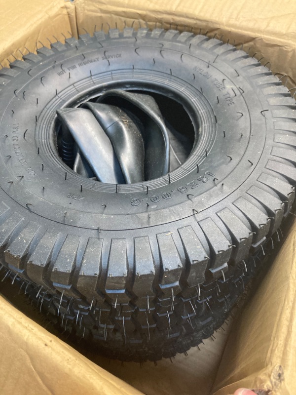 Photo 3 of (2-Set) AR-PRO 4.80/4.00-8" Tire and Inner Tube Set - Universal Replacement Tires and Inner Tubes with 15.5" Outer Tire Diameter and 4.80" Tire Width - Fits on Dollies, Trolleys, Wagons, and More