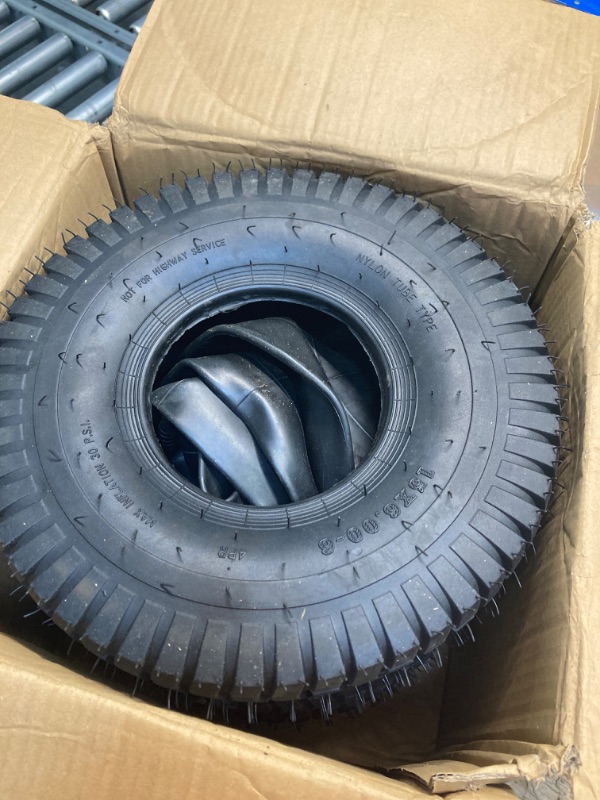 Photo 2 of (2-Set) AR-PRO 4.80/4.00-8" Tire and Inner Tube Set - Universal Replacement Tires and Inner Tubes with 15.5" Outer Tire Diameter and 4.80" Tire Width - Fits on Dollies, Trolleys, Wagons, and More