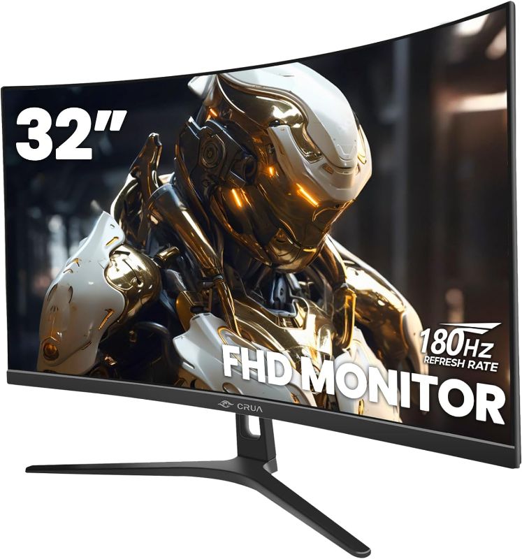 Photo 1 of CRUA 32" 144Hz/180Hz Curved Gaming Monitor,1800R Display,1ms(GTG) Response Time, Full HD 1080P for Computer Monitors, Laptop, Auto Support Freesync and Low Motion Blur, DP, HDMI Port-Black