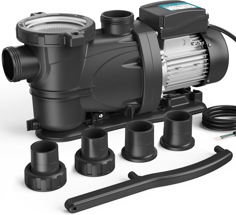 Photo 1 of 2 HP Pool Pump with timer,8120GPH,220V, 2 Adapters, Powerful In/Above Ground Self Priming Swimming Pool Pumps with Filter Basket