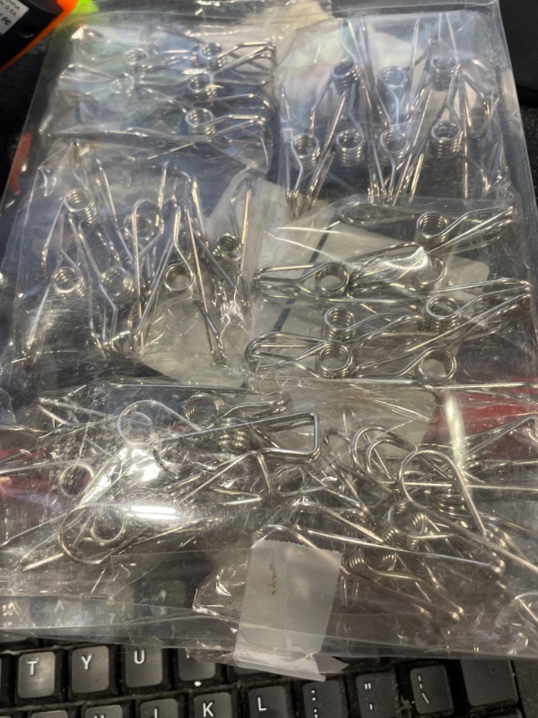 Photo 2 of 30 Pack 2.56 Inch Stainless Steel Wire Clips for Drying on Clothesline Clothespins Hanging Clips Hooks Clothes Pins for Home Laundry Office Use