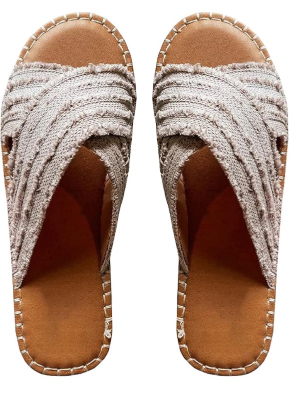 Photo 1 of CLEO ESPADRILLE SLIDES, Cleo Cross Sandals-Flat-bottomed Textile cross upper Rubber Espadrille sole Sandals