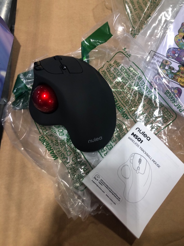 Photo 3 of Nulea M501 Wireless Trackball Mouse, Rechargeable Ergonomic, Easy Thumb Control, Precise & Smooth Tracking, 3 Device Connection (Bluetooth or USB), Compatible for PC, Laptop, iPad, Mac, Windows.
