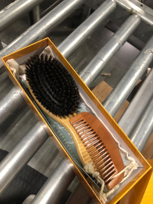 Photo 3 of Belula 100% Boar Bristle Hair Brush Set (Medium). Soft Natural Bristles for Thin and Fine Hair. Restore Shine And Texture. Wooden Comb, Travel Bag and Spa Headband Included!
