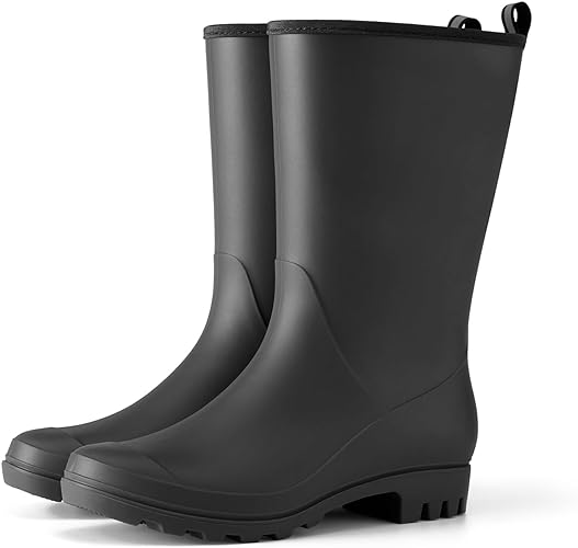 Photo 1 of HISEA Women Rubber Boots Wide Calf Rain Boots Matte Surface Waterproof PVC Rubber Rain Boot Mid Height Rain Shoes for Outdoor Gardening Work Walking SIZE 9
