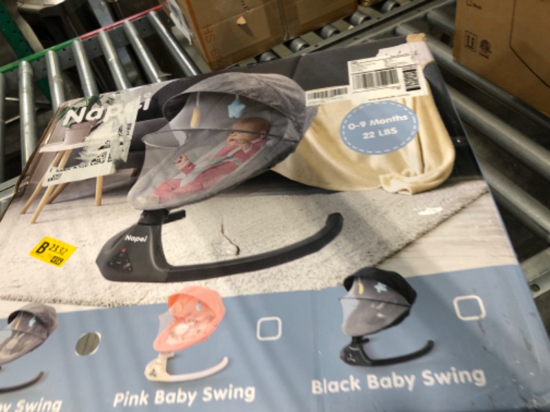 Photo 2 of Baby Swing for Infants | Electric Bouncer for Babies,Portable Swing for Baby Boy Girl,Remote Control Indoor Baby Rocker with 5 Sway Speeds,3 Seat Positions,10 Music and Bluetooth black