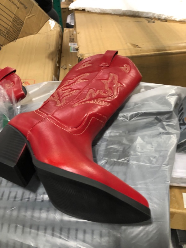 Photo 1 of Soda Orville ~ Women Western Cowboy Stitched Pointe Toe Heel Ankle Mid Shaft Fashion Boots 7 Red Pu