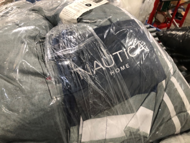 Photo 3 of Nautica - Queen Comforter Set, Reversible Bedding with Matching Shams, Home Decor for All Seasons (Heathered Block Grey, Queen) Queen Heathered Block Grey