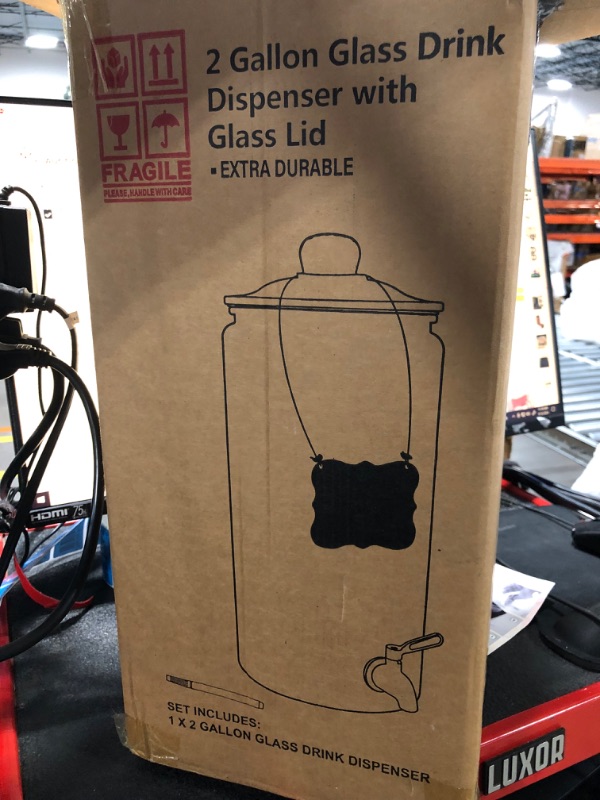 Photo 1 of 2 Gallon Beverage Serveware with Stainless Steel Spigot + Marker & Chalkboard 100% Leakproof Glass Drink Dispenser for Parties with Spout, Airtight Beverage Dispenser for Water Juice Laundry