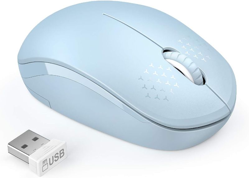 Photo 2 of Wireless Mouse, 2.4G Noiseless Mouse with USB Receiver - seenda Portable Computer Mice for PC, Tablet, Laptop with Windows System (Light Blue)