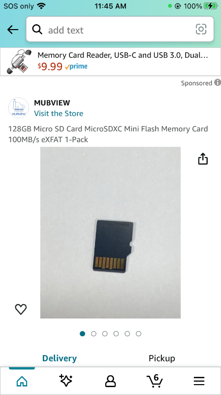 Photo 1 of 128GB Micro SD Card MicroSDXC Mini Flash Memory Card 100MB/s eXFAT 1-Pack