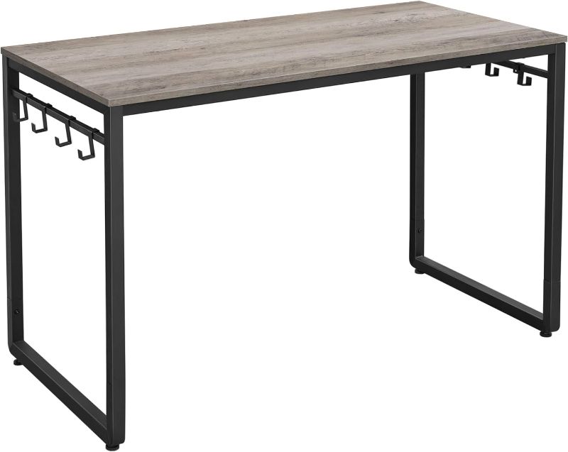 Photo 1 of VASAGLE Computer Desk, Office Desk with 8 Hooks, for Study, Home Office, Easy Assembly, Industrial Design, 47.2 x 23.6 x 29.5 Inches, Greige and Black ULWD058B02
