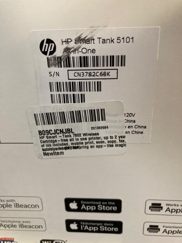 Photo 2 of HP Smart -Tank 5101 Wireless Cartridge-free all in one printer, up to 2 years of ink included, mobile print, scan, copy (1F3Y0A) , White