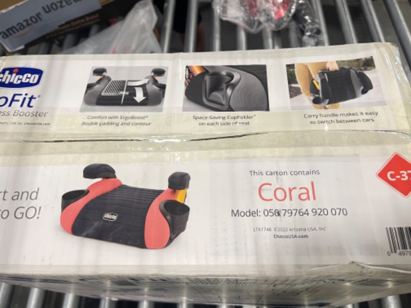Photo 1 of Chicco GoFit Backless Booster Car Seat, Travel Booster Seat for Car, Portable Car Booster Seat for Children 40-110 lbs. | Coral/Orange Coral GoFit