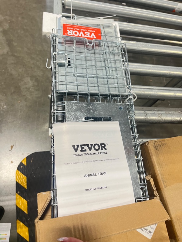 Photo 3 of VEVOR Live Animal Cage Trap, 24" x 8" x 8" Humane Cat Trap Galvanized Iron, Folding Animal Trap with Handle for Rabbits, Stray Cats, Squirrels, Raccoons, Groundhogs and Opossums