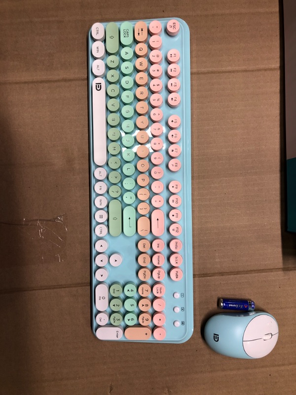 Photo 2 of Wireless Keyboard and Mouse Combo, Retro Typewriter Keyboard with Round Keycaps, 2.4GHz Full-Size Quiet Cute Mouse for Desktop, Laptop and Computer (Pink Blue)