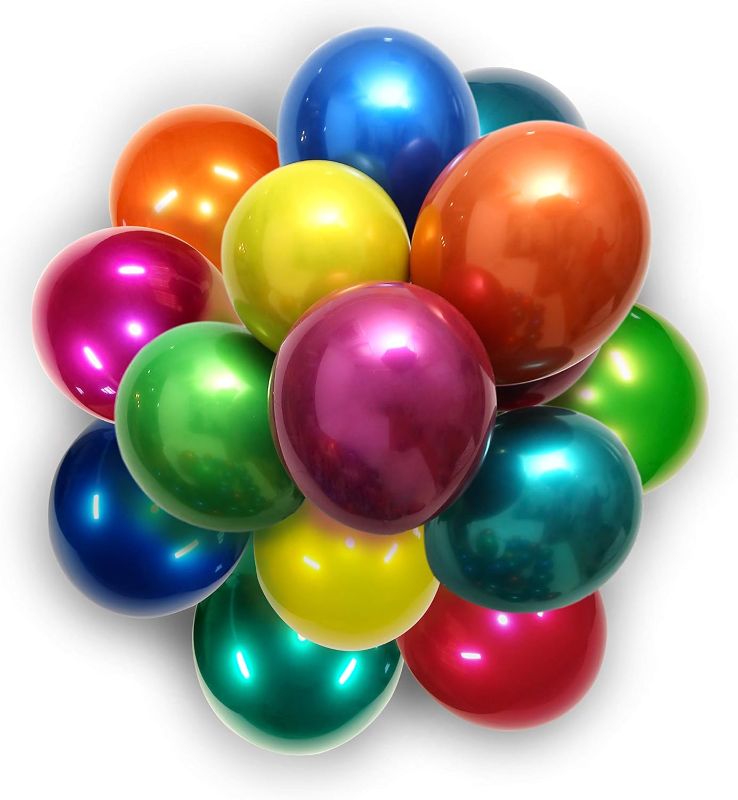 Photo 1 of Chrome-plated metal colored balloons 50pcs12 inches Colorful double-layer latex balloons are more durable and colorful suitable for wedding baby shower birthday party decoration Rainbow Colors 12 Inch (Pack of 50)