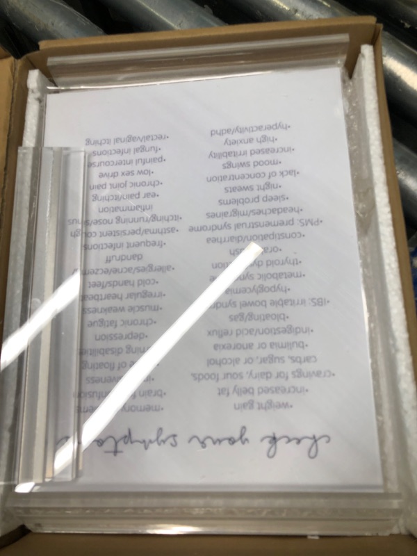 Photo 1 of MaxGear 8.5x11 Acrylic Sign Holder 3 Pack, Clear Table Menu Display Stand Plastic Document Paper Holder Double Sided Flyer Holder T Shape Sign Frame for Store, Restaurant, Hotels, Office B-3 Pack