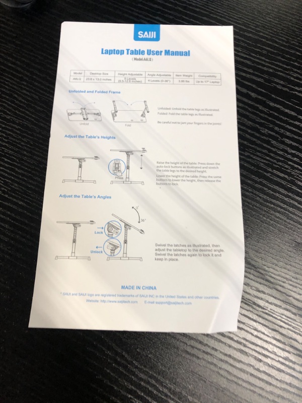 Photo 5 of SAIJI Laptop Bed Tray Table, Adjustable Home Office Standing Desk Portable Lightweight Foldable Lap Desk for Sofa Couch Floor Working Studying Reading Writing Eating,Fit Up to 17" Laptop(Large?Black) Black 23.6 x 12.9 x 0.4 inches