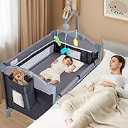 Photo 1 of ANNA QUEEN 5-in-1 Pack and Play Baby Bassinet Bedside Crib Co Sleeper with Toys & Music Box, Mattress, Foldable Playard, Playpen Travel Bed Nursery Center for Girl Boy Infant