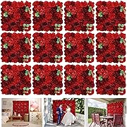 Photo 1 of Artificial Flower Panels for Wall Backdrop 12Pack- 3D Floral Mat Silk Rose Hydrangea for Home Party Wedding Birthday Photo Background, Festival & Event Wall Décor?15 * 15 * 6.7inches, Dark Red?