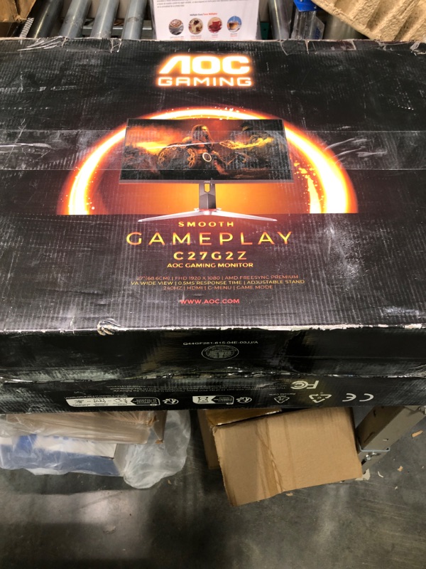 Photo 1 of AOC C27G2Z 27" Curved Frameless Ultra-Fast Gaming Monitor, FHD 1080p, 0.5ms 240Hz, FreeSync, HDMI/DP/VGA, Height Adjustable, 3-Year Zero Dead Pixel Guarantee, Black, 27" FHD Curved 27 in FHD Curved 240Hz 0.5ms