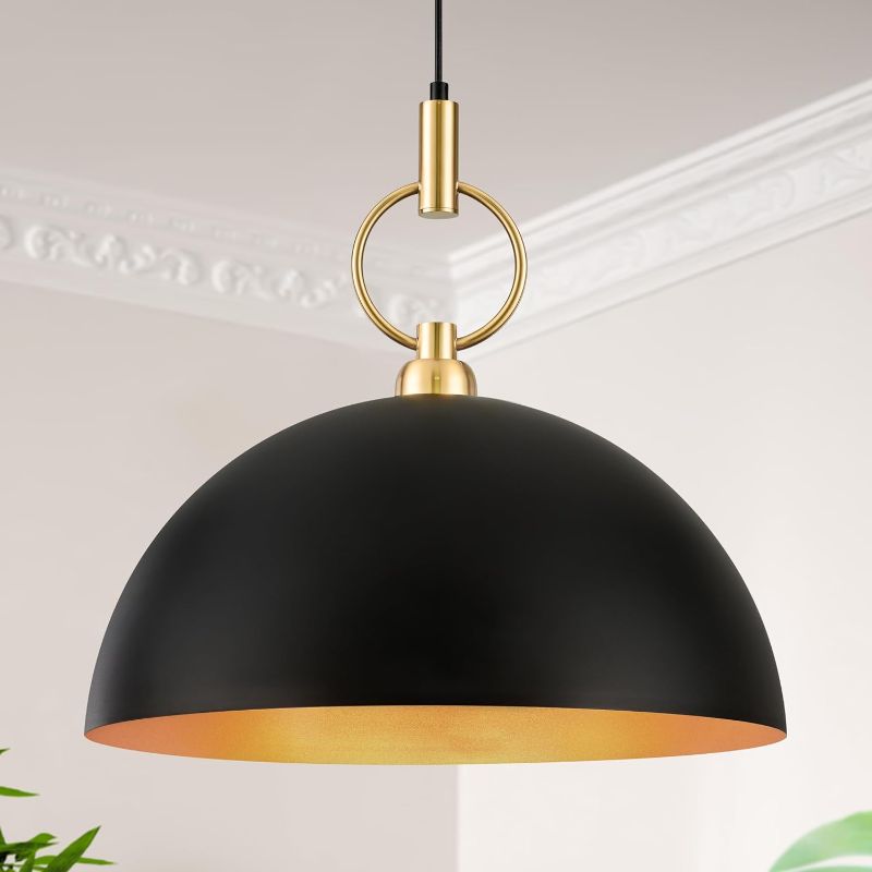 Photo 1 of 19.6" Black and Gold Pendant Lights for Kitchen Island Large Dome Pendant Light Fixture Industrial Hanging Lamp for Dining Room Hallway Entry Bedroom Bar