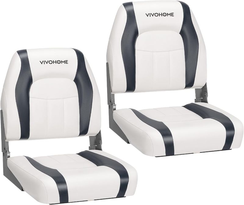 Photo 1 of 
VIVOHOME Folding Low Back Boat Seats 2 Pack, Waterproof Boat Captain Chairs, 4 Mounting Screws Included, White and Gray