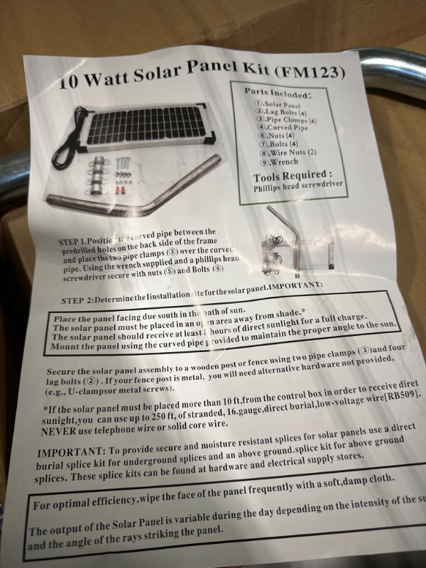 Photo 3 of 10W Solar Panel Kit FM123 Fit for Mighty Mule GTO PRO Gate Opener Parts MM571W MM371W 571W MM271 371 MM371W MM360 MM262 560 MM560 MM562 FM350 MM260 MM560 FM200 FM350 FM500 FM502 FM700 & More