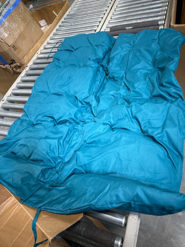 Photo 1 of 3 Seater Swing Cushions Replacement with Backrest, 4'' Thick Outdoor Waterproof Bench Cushion Non-Slip Porch Swing Cushions 40x60 inch Blue