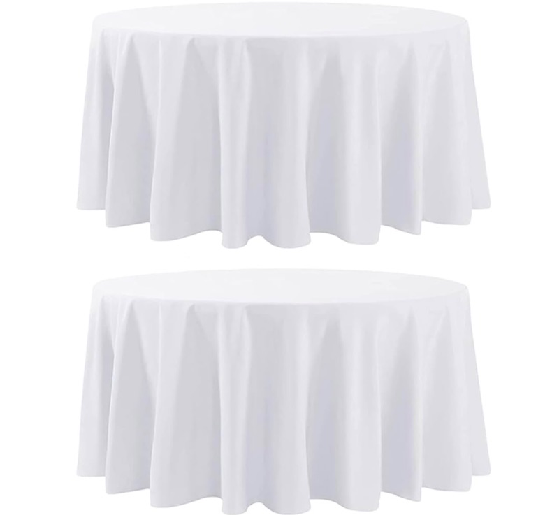 Photo 1 of 2 Pack White Round Tablecloth - 120 Inch Round Tablecloth, Stain-Wrinkle Resistant, and Washable, Decorative Polyester Table Cover for Dining Table, Banquets, Buffet Parties, and Wedding