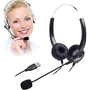 Photo 1 of TelPal USB Computer Headset Hands Free Call Center Noise Cancelling Corded Binaural Headset Headphone with Mic Microphone, Volume Adjustable