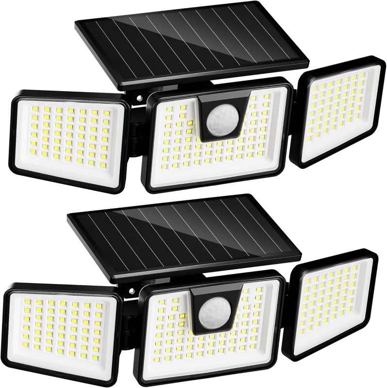 Photo 1 of INCX 156 LED Solar Motion Lights Outdoor 2 Pack, 3 Heads Solar Security Lights with Motion Sensor IP65 Waterproof, Flood Lights for Wall, Patio, Garden, Porch, Garage White