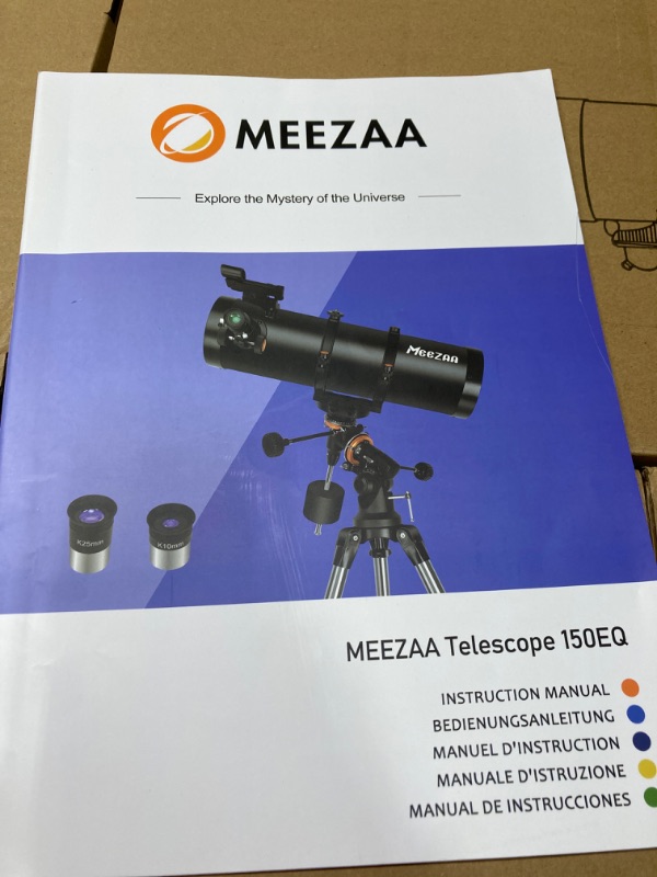 Photo 9 of MEEZAA Telescope, 150EQ Reflector Telescope for Adults Astronomy Beginners, Manual Equatorial Professional Telescopes Astronomy with 2X Barlow Lens, Phone Adapter, Adjustable Tripod and Moon Filter