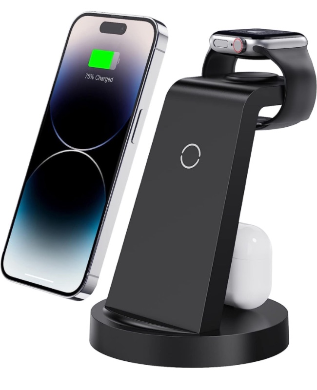 Photo 1 of 3 in 1 Charging Station for iPhone, Wireless Charger for iPhone 15 14 13 12 11 X Pro Max & Apple Watch - Charging Stand Dock for AirPods