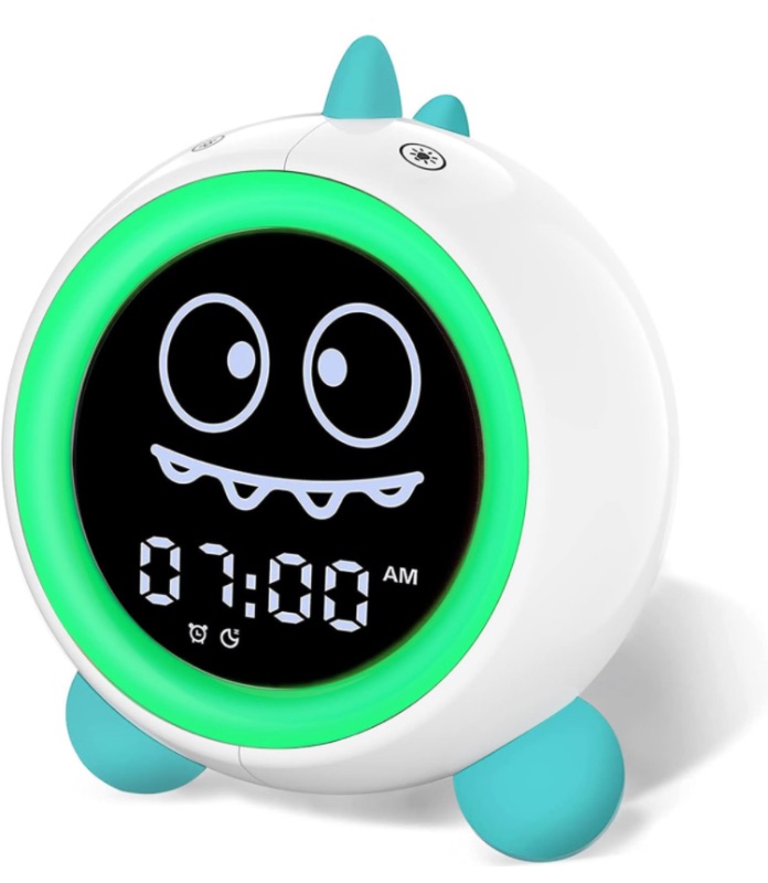 Photo 1 of Kids Alarm Clock, Toddler Sleep Training Clock with Night Lights, Sound Machine, Time to Wake Dinosaur Alarm Clock for Children, Gift Ideas for Kids Toddler Boy Girl (Green)