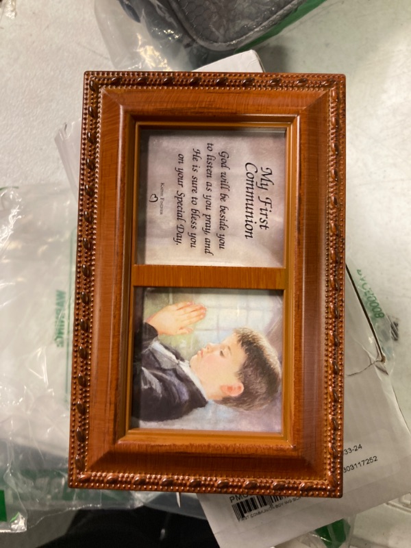 Photo 1 of First Communion Boy Petite Woodgrain Music Box Plays Hallelujah
