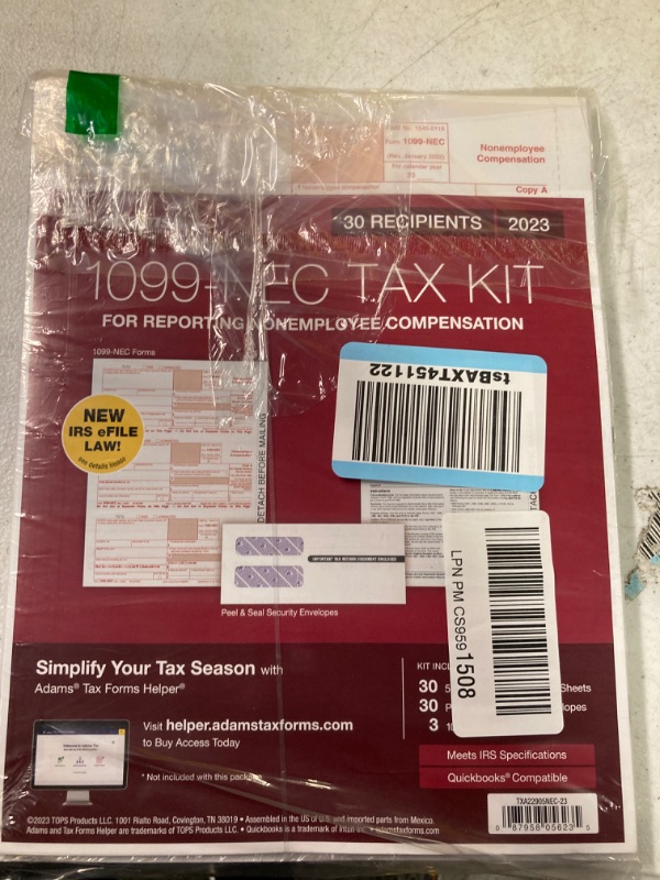 Photo 2 of Adams 1099 NEC Forms 2023, 3 Up, Tax Forms Kit for 30 Recipients, 5 Part NEC Tax Form Sets with Self Seal 1099 Envelopes and 3 1096 (TXA22905NEC-23)