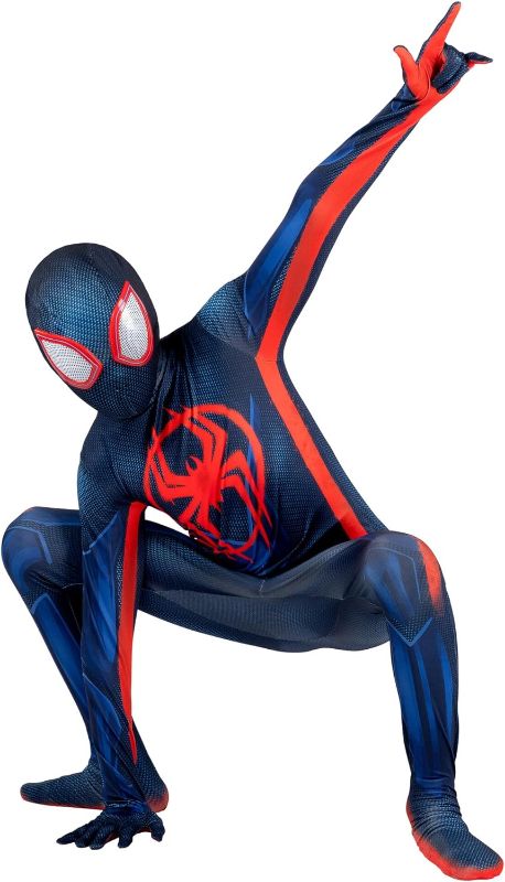 Photo 1 of Marvel Miles Morales Official Youth Deluxe Zentai Suit - Spandex Jumpsuit with Printed Design and Detachable Spandex Mask with Plastic Eyes