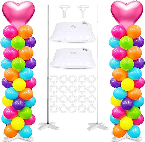 Photo 1 of 2 Sets Adjustable Balloon Column Stand Kit, Metal  Balloon Stands for Floor, Balloon Tower Decorations for Baby Shower Graduation Birthday Wedding Party