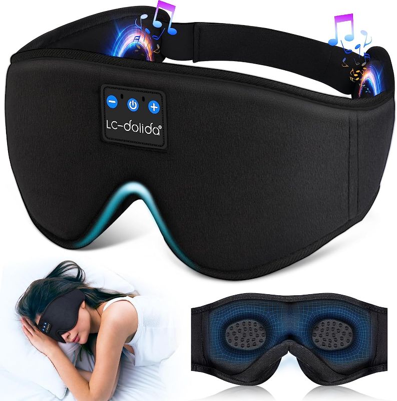 Photo 1 of LC-dolida Sleep Headphones, 3D Sleep Mask Bluetooth Wireless Music Eye Mask, Sleeping Headphones for Side Sleepers Sleep Mask with Bluetooth Headphones...