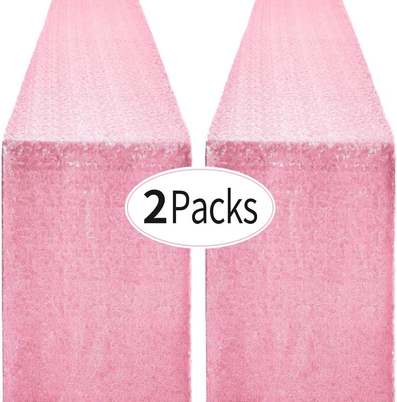 Photo 1 of 2 Packs 12 x 72 inches Pink Sequin Table Runner, Glitter Runner for Birthday Party Supplies Decorations Wedding Bachelorette Holiday Celebration Bridal...