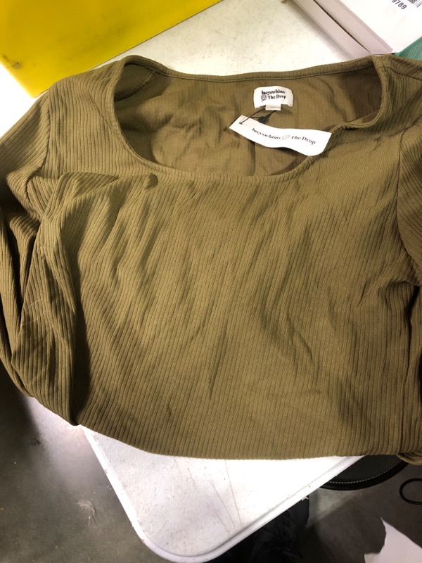 Photo 2 of The Drop Women's @lucyswhims Square-Neck Balloon-Sleeve Top, Military Olive, XXL